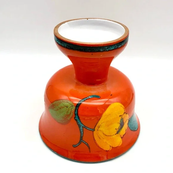 Italian Art Pottery Compote Planter Atomic Orange Pedestal Bowl Vase MCM Italy